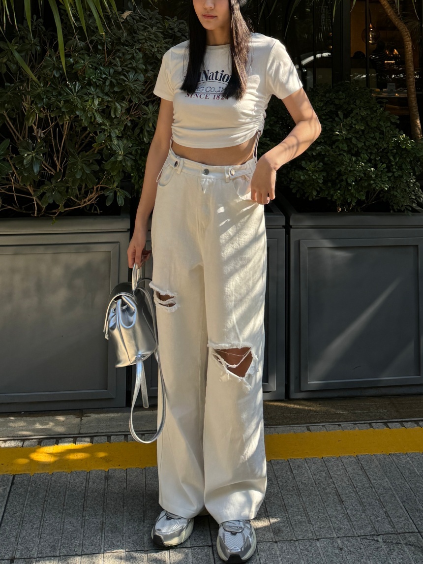 Mar.廣州連線 | 釦子割破闊腿牛仔褲*3色 ∣