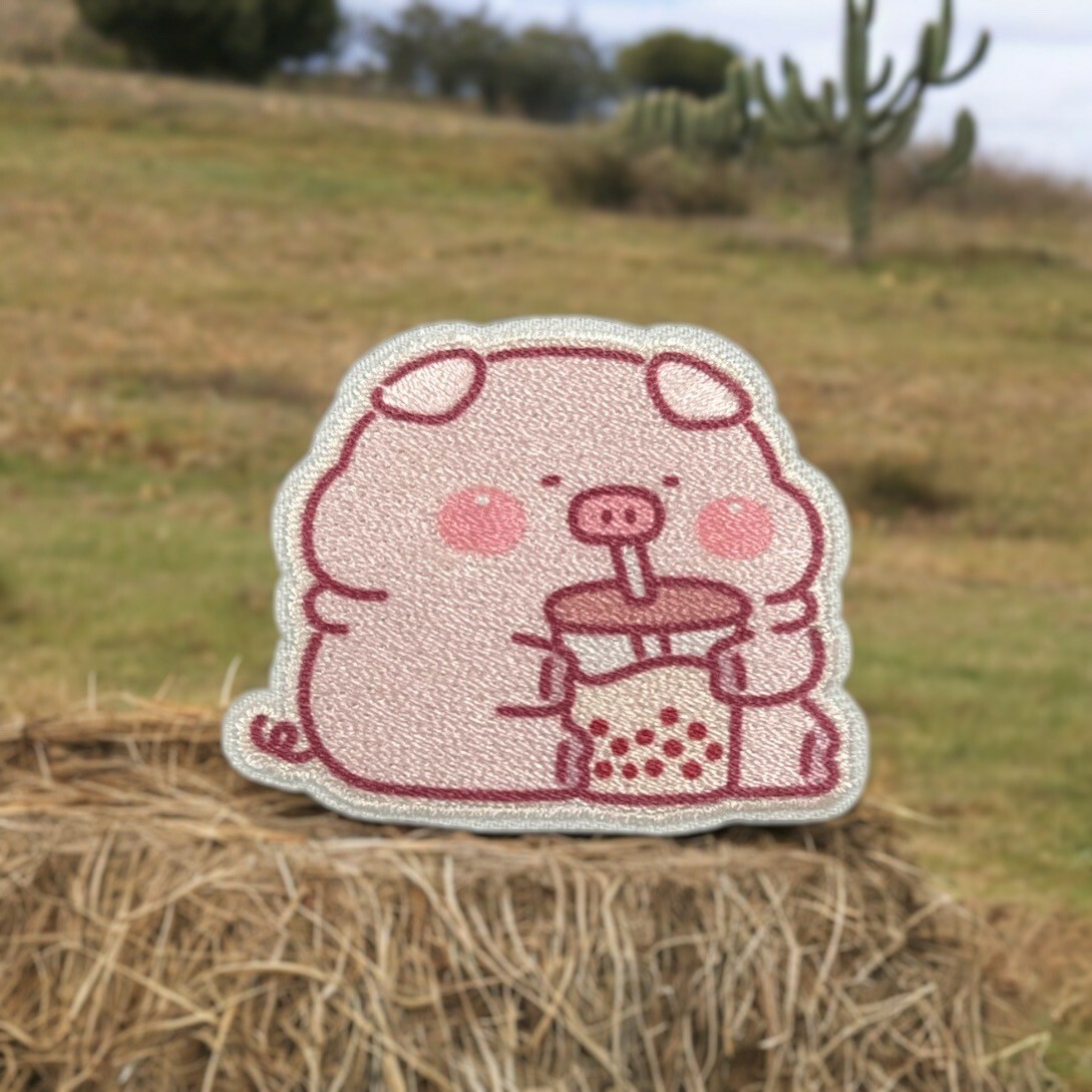 肉呆造型刺繡別針｜珍奶款