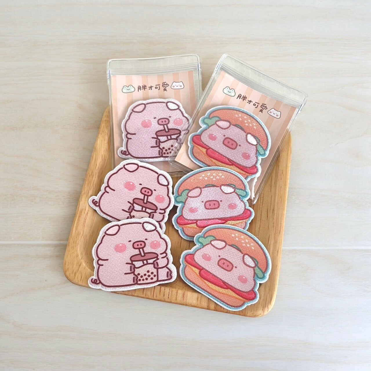 肉呆造型刺繡別針｜珍奶款