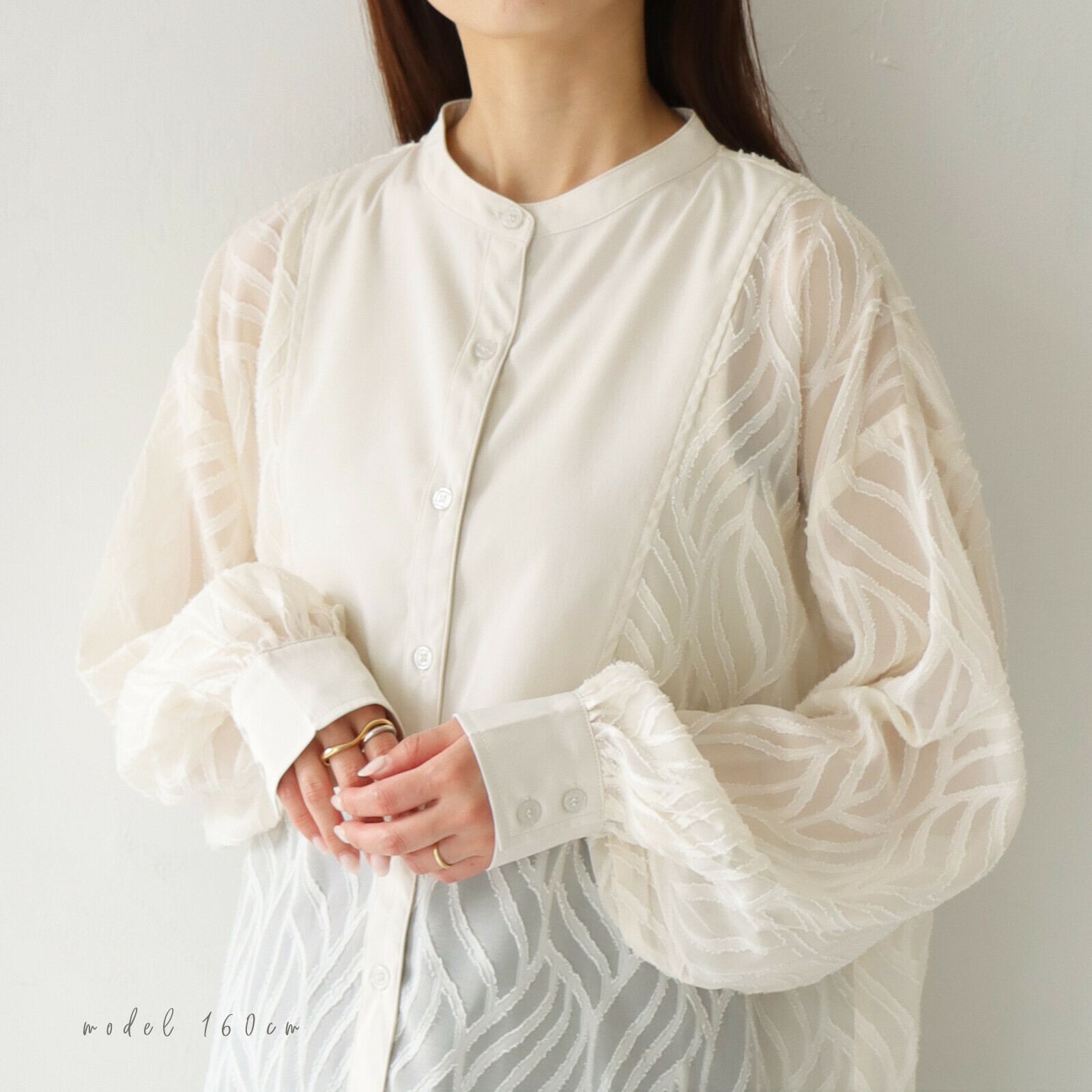 ｛Special Price｝精緻透視葉子提花襯衫 (兩色入)【日本直送】