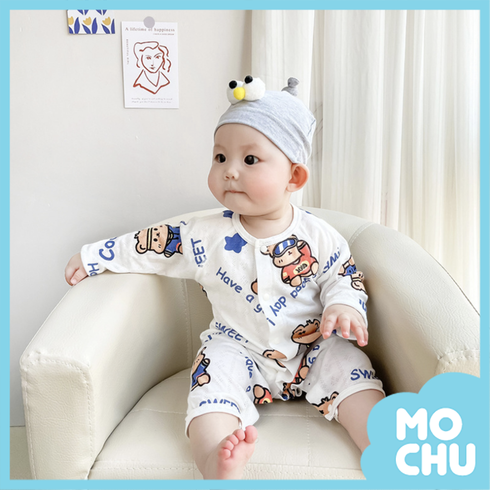 竹纖維春夏長袖連身衣-嗨皮熊