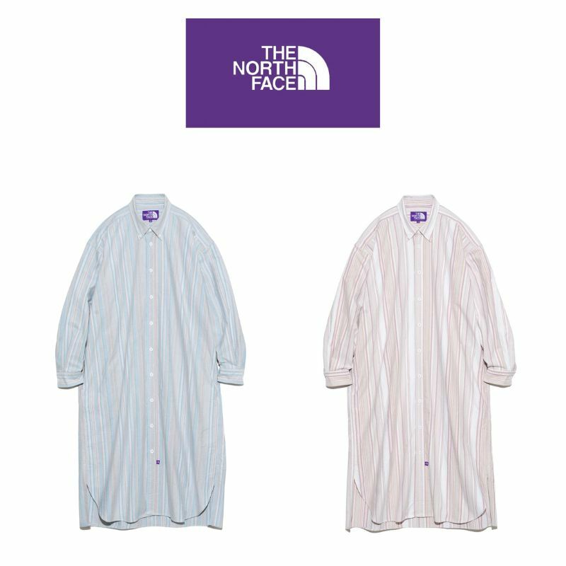 The north face 鈕釦 條紋襯衫 連衣裙  北臉 日本紫標