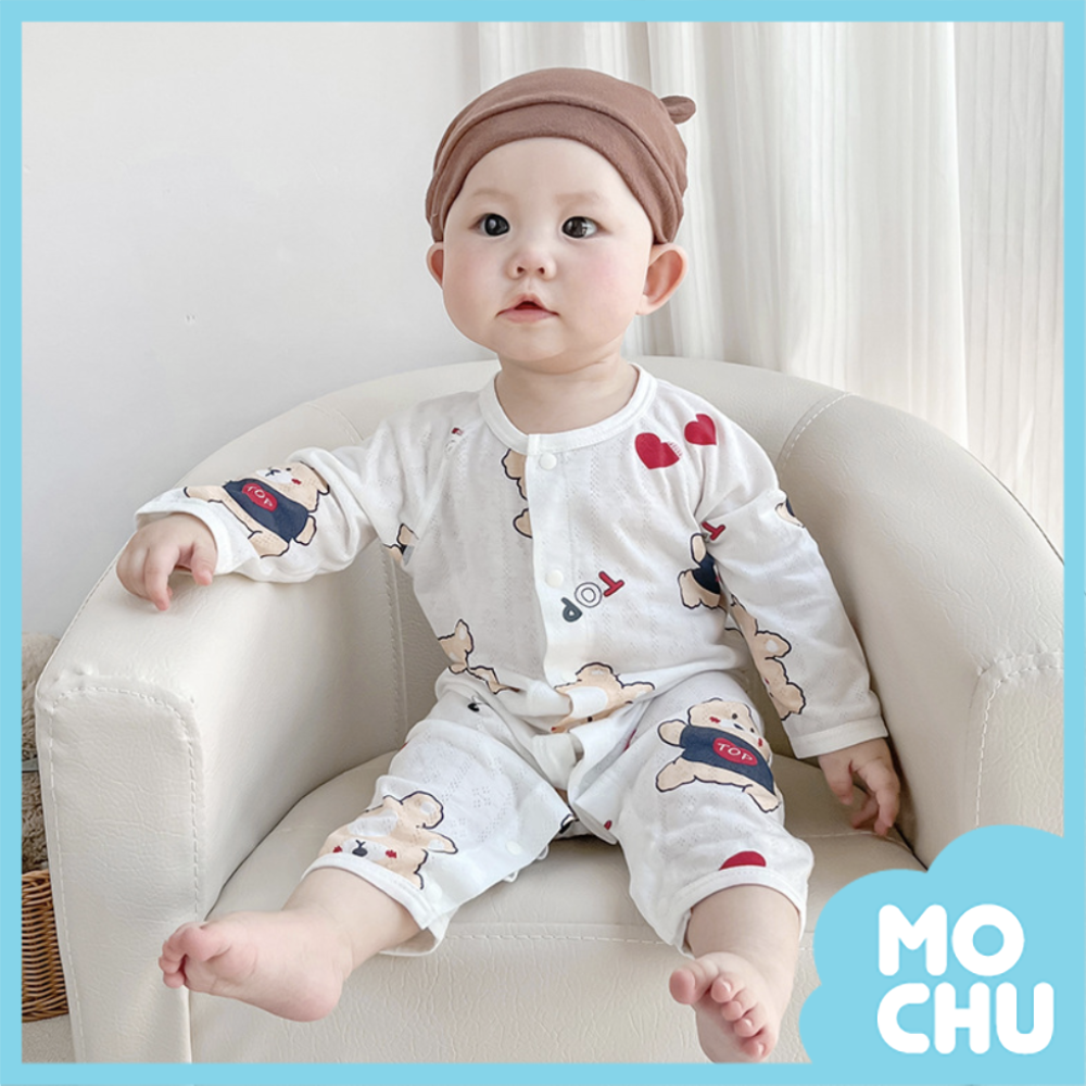 竹纖維春夏長袖連身衣-愛心熊