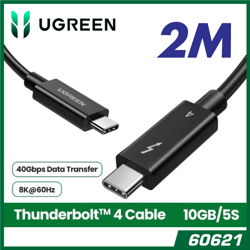 UGREEN - Thunderbolt 4 Type C 轉 Type-C 8K 雙屏顯示4K 100W PD公對公線 - intel certification (80cm / 2M)
