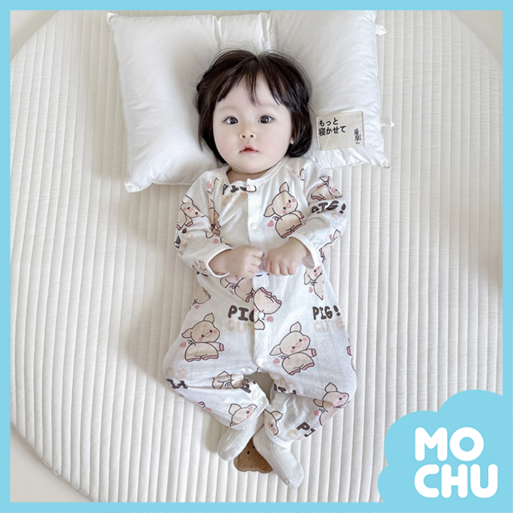 竹纖維春夏長袖連身衣-可愛豬