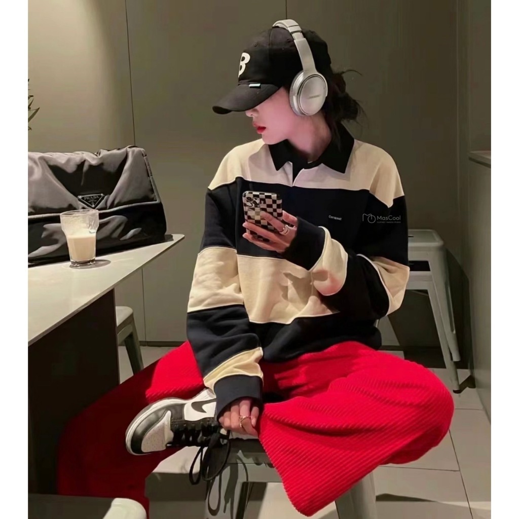 COVERNAT POLO領條紋大學T