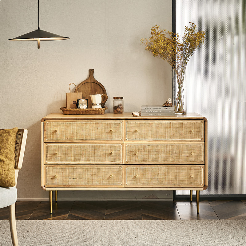 木質藤編六格收納櫃