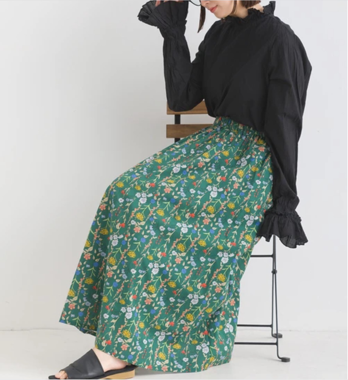 ｛Special Price｝{童話國物語𓃦} Secret Garden綠色花卉半腰長裙【日本直送】