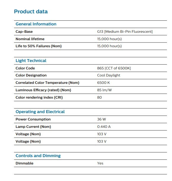 飛利浦 TLD 36W T8 超級80光管