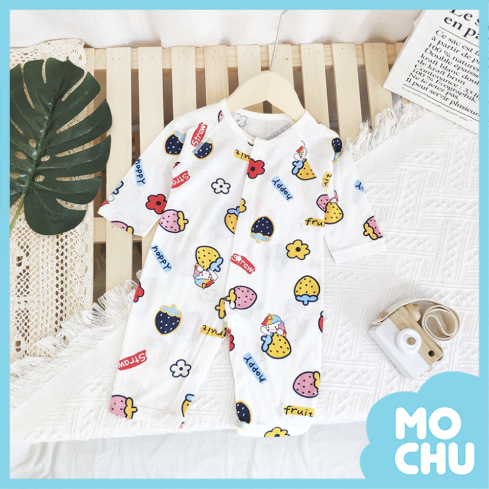 竹纖維春夏長袖連身衣-草莓馬