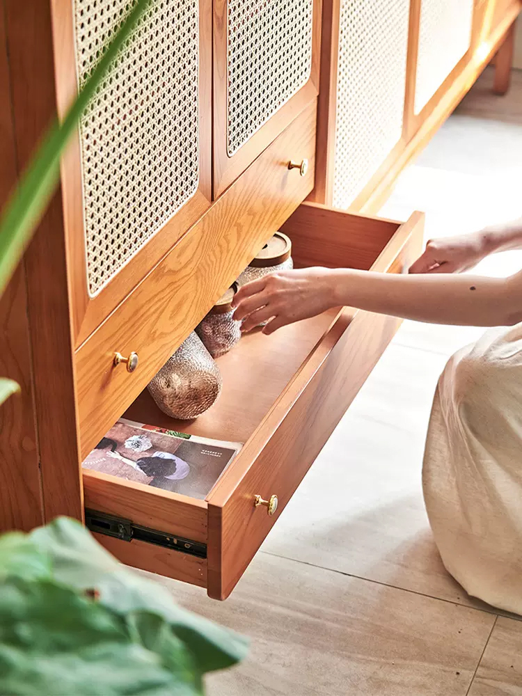 木質藤編雙開櫃(直立長方高款,圖左款)