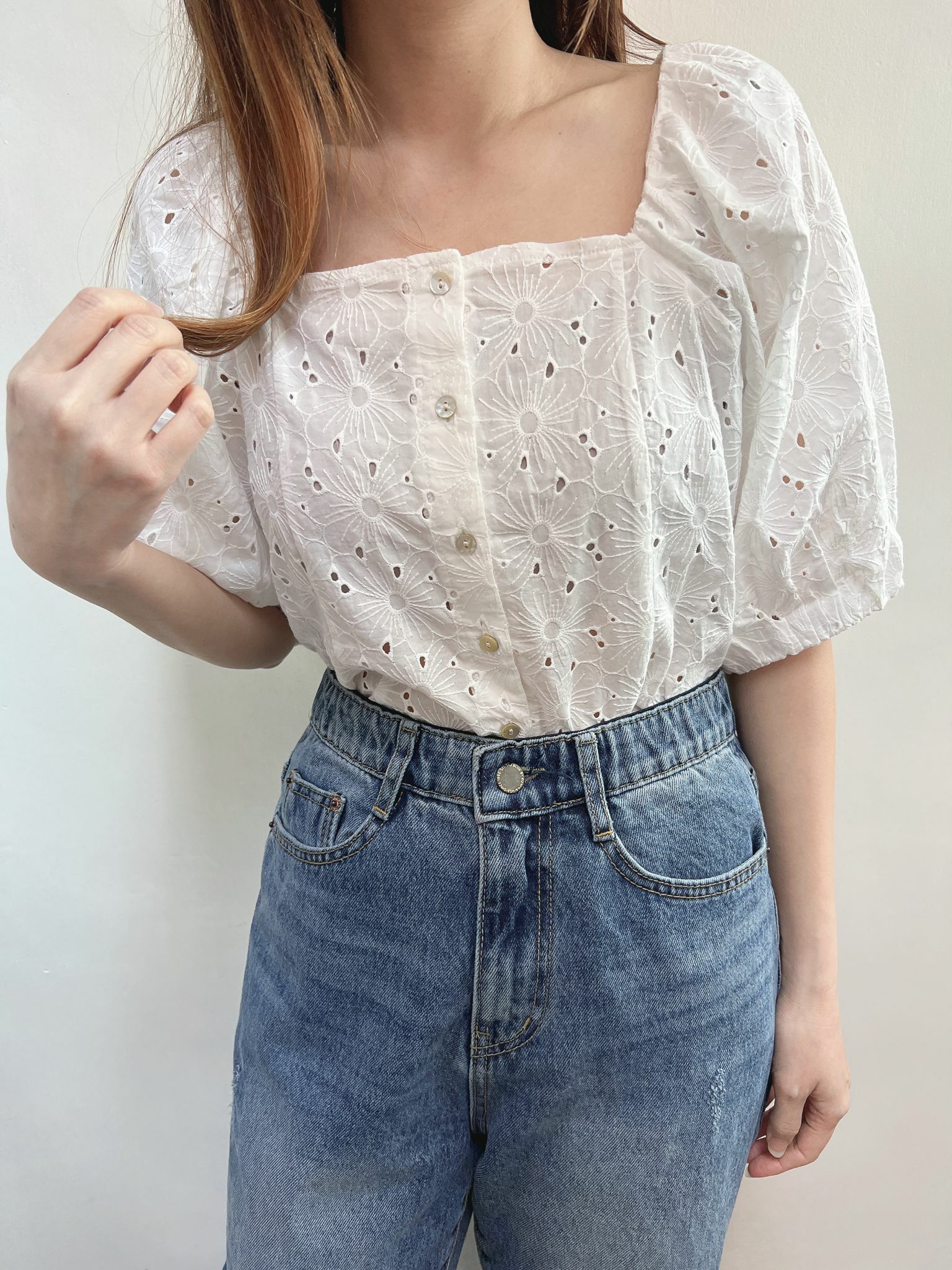 RC 花朵蕾絲方形襯衫