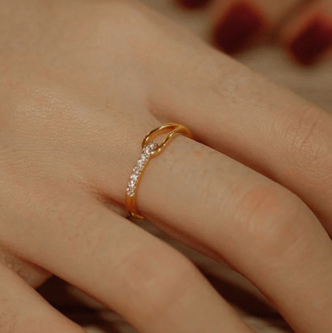 超美水鑽水滴造型可調式戒指-金色