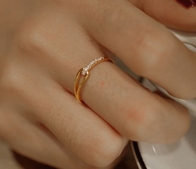 超美水鑽水滴造型可調式戒指-金色