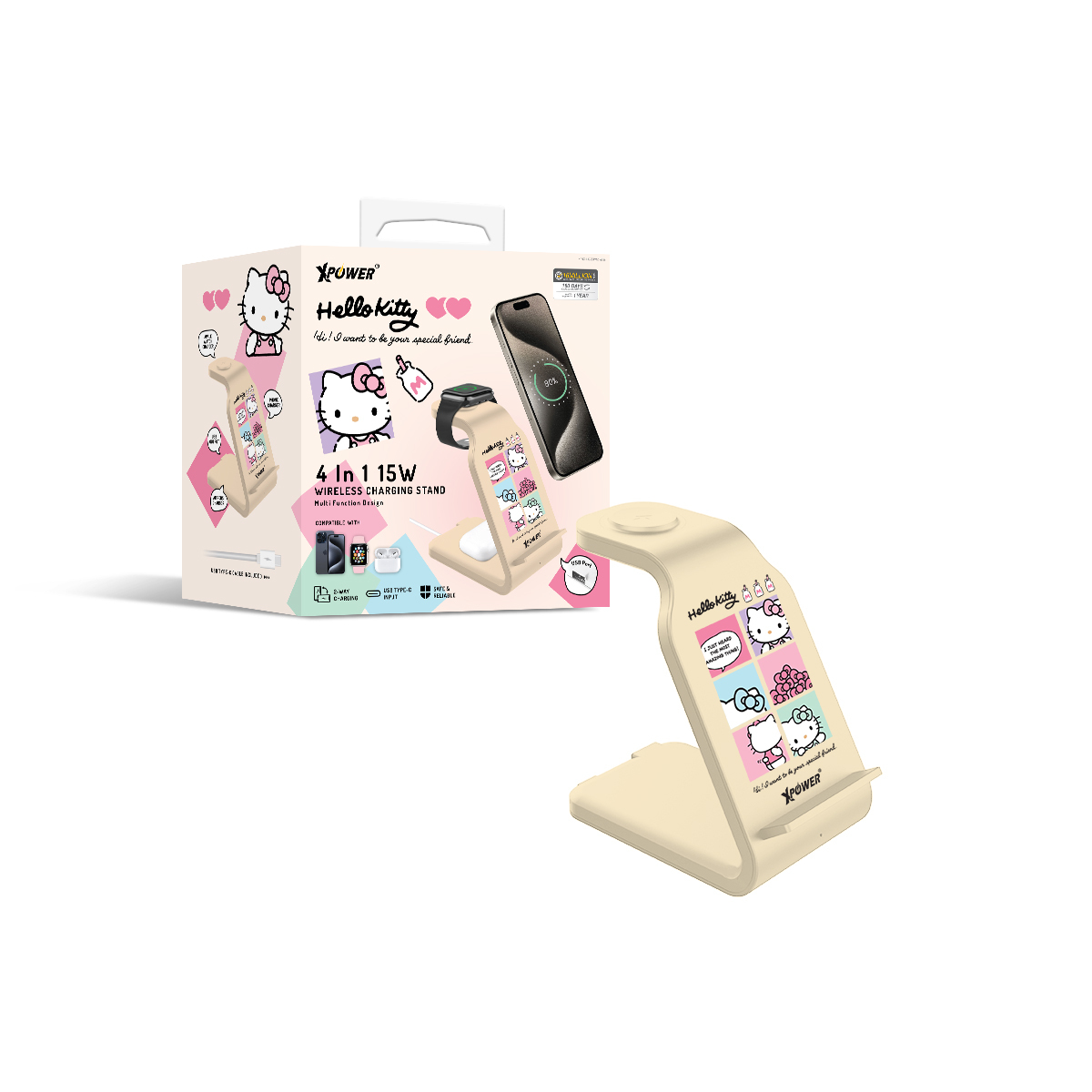 XPower x Sanrio Hello Kitty WLS6 4合1多功能無線充電板(特價產品3個月保養)