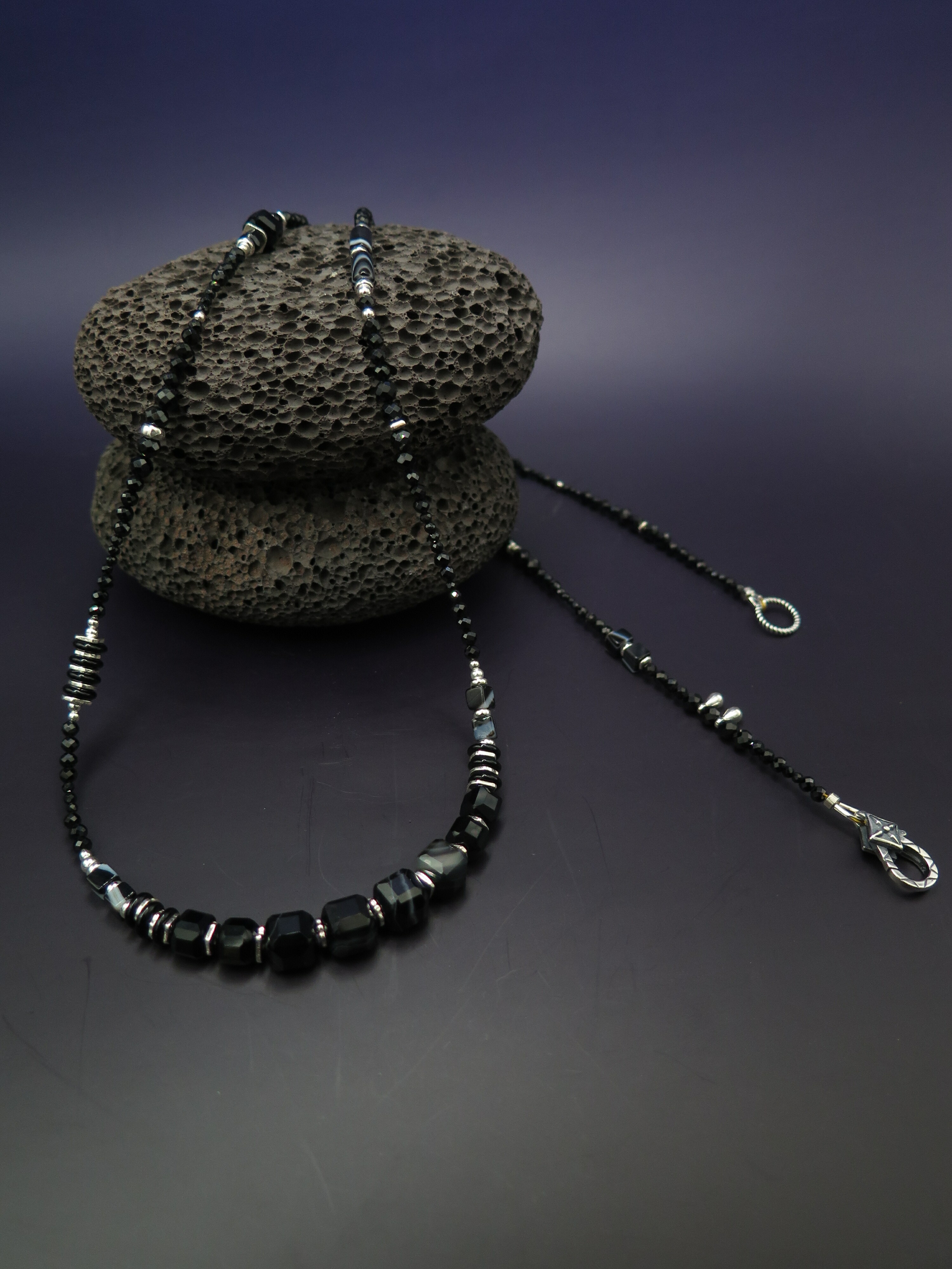 COLE COOL natural Black Agate Long necklace unique present