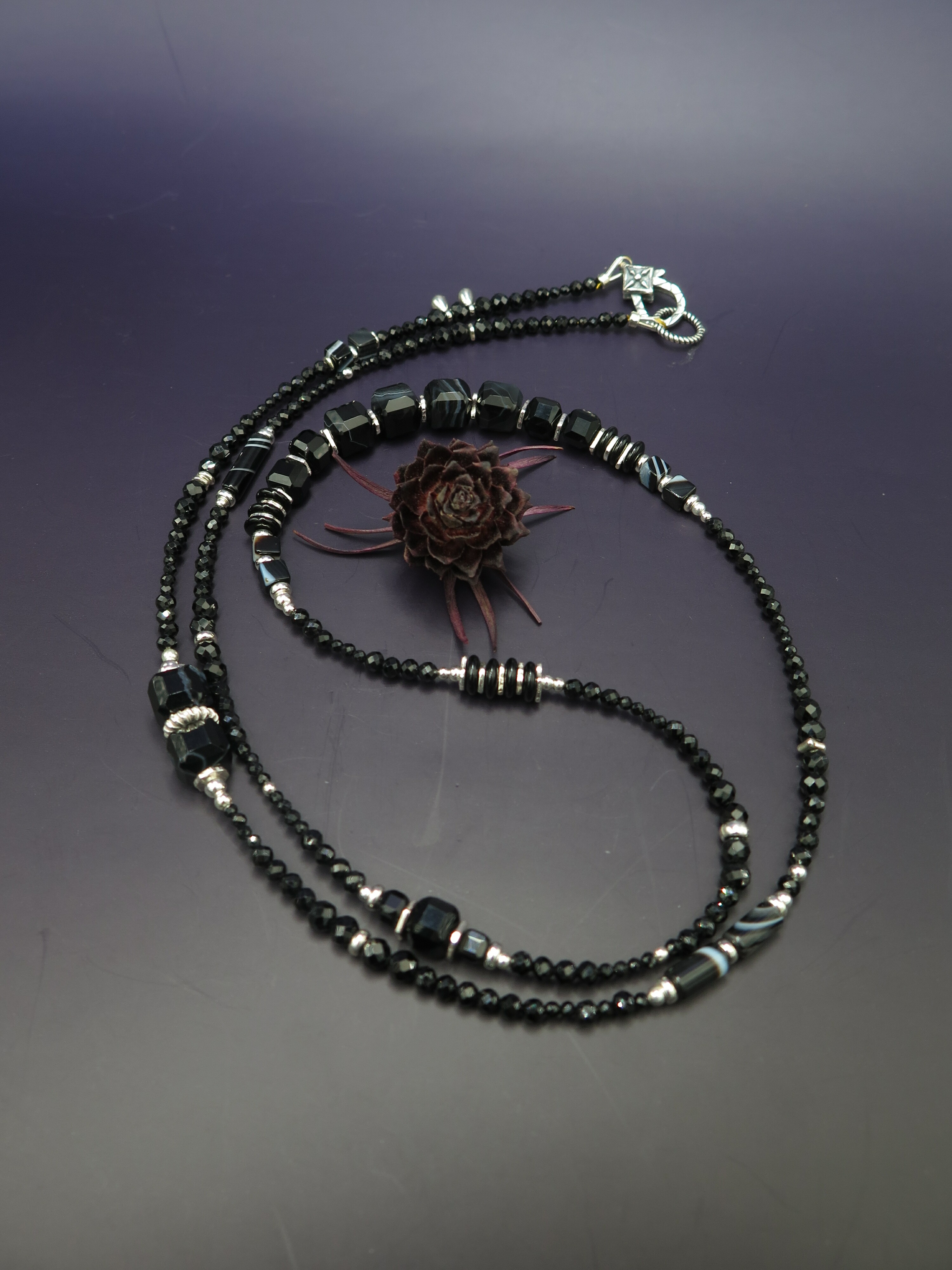 COLE COOL natural Black Agate Long necklace unique present