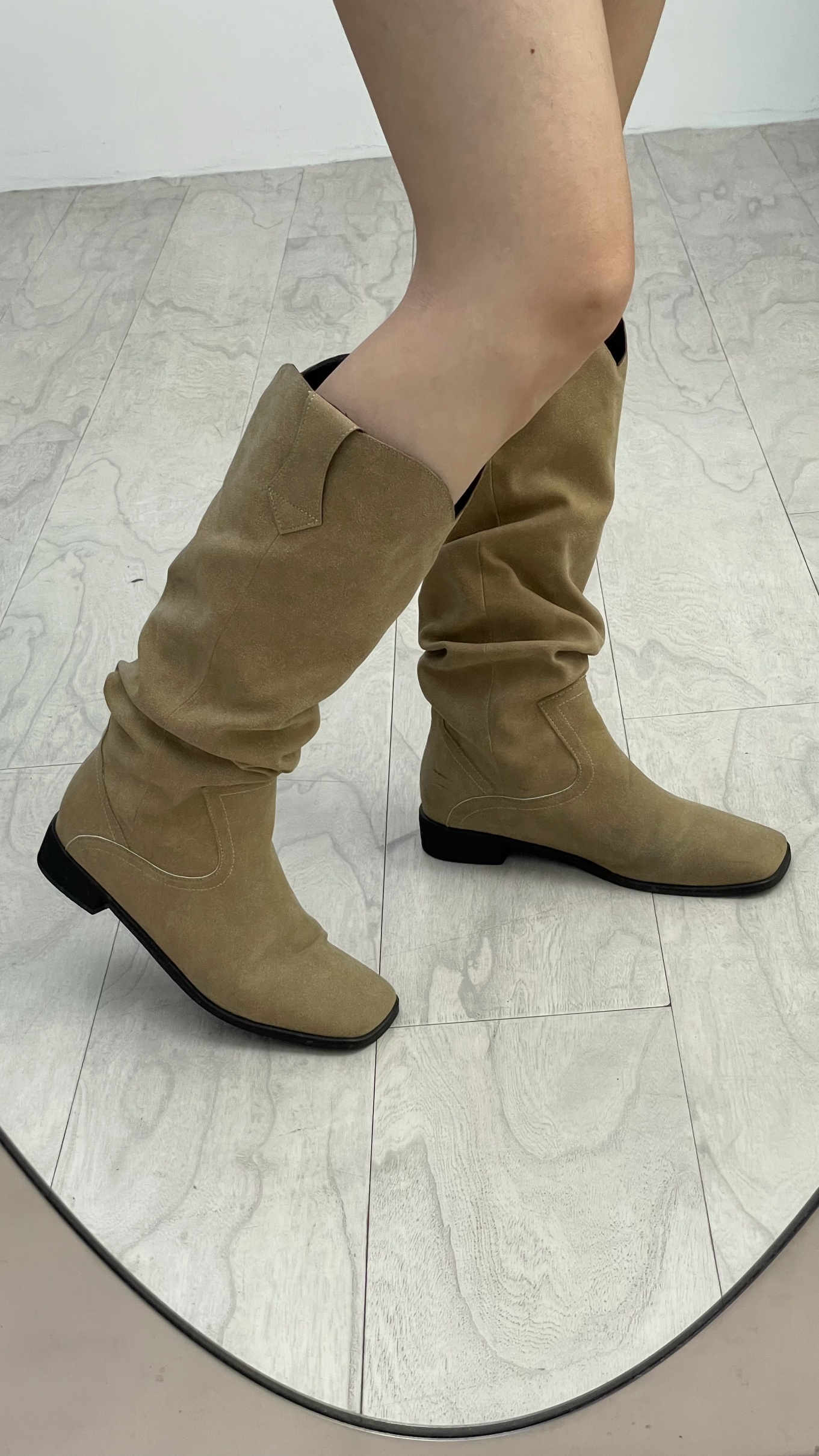 【穿拍樣品】仿麂皮西部靴