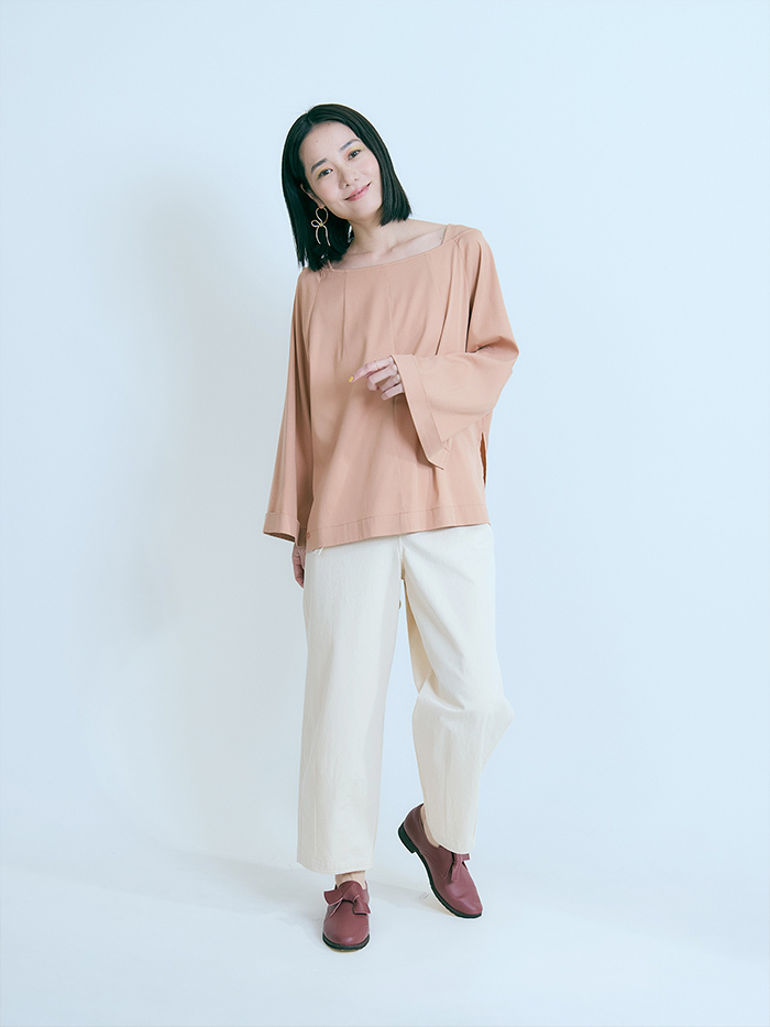葉脈長袖上衣-早霞