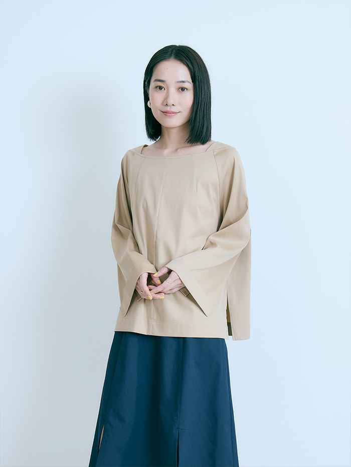 葉脈長袖上衣-焦茶