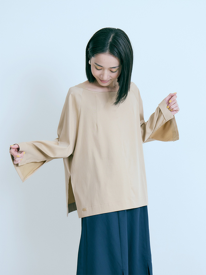 葉脈長袖上衣-焦茶