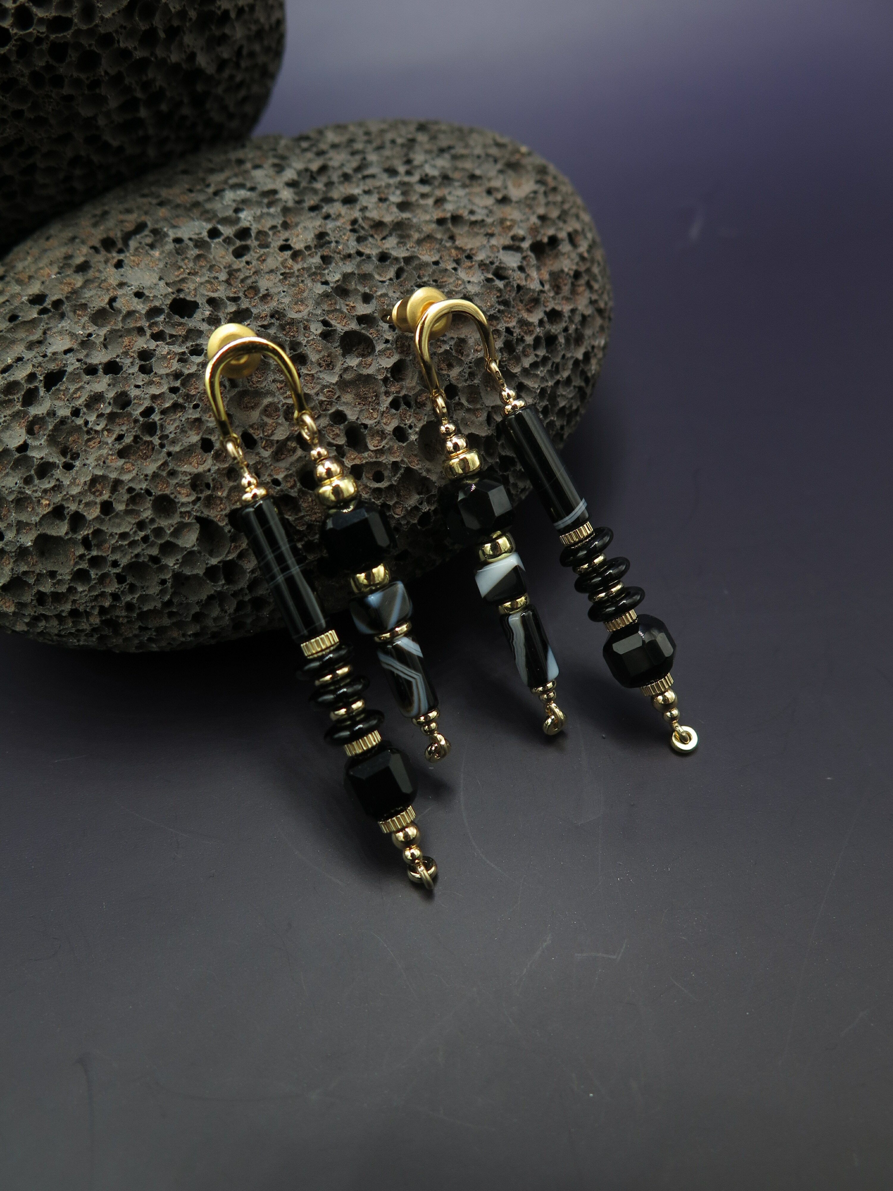 COLE COOL型格百搭黑瑪瑙耳環 耳夾