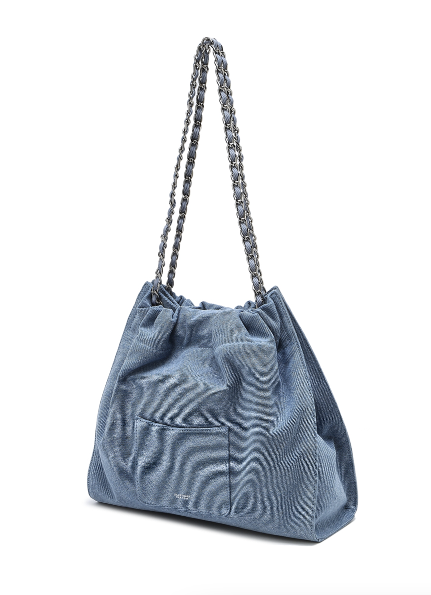 ◆JILLSTUART◆Coco Denim Drawstring chain shoulder M ★24SS 韓國JillStuart Denim牛仔布Coco Chain Drawstring Bag Size M