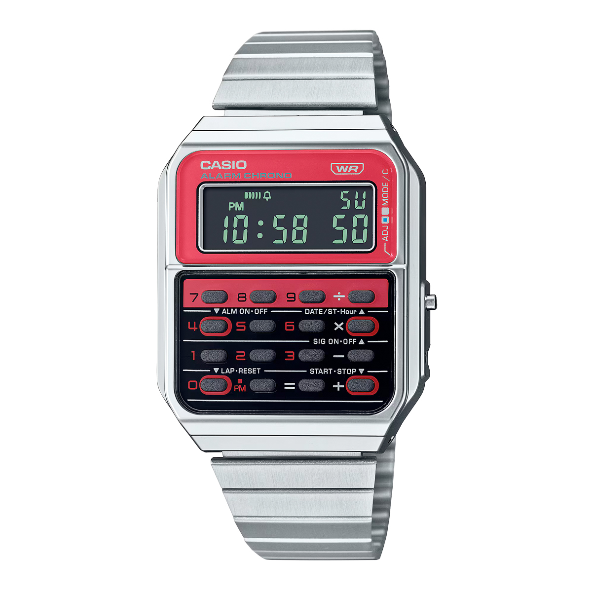 CASIO CA-500WE-4B 銀色 紅色拼黑色 計數機 方形復古跳字錶