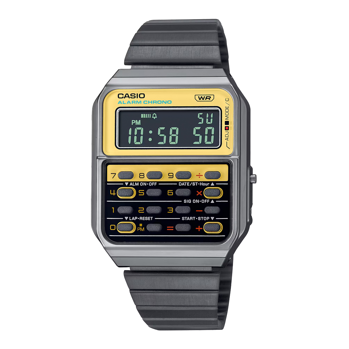 CASIO CA-500WEGG-9B 槍灰色 黃色拼黑色 計數機 方形復古跳字錶
