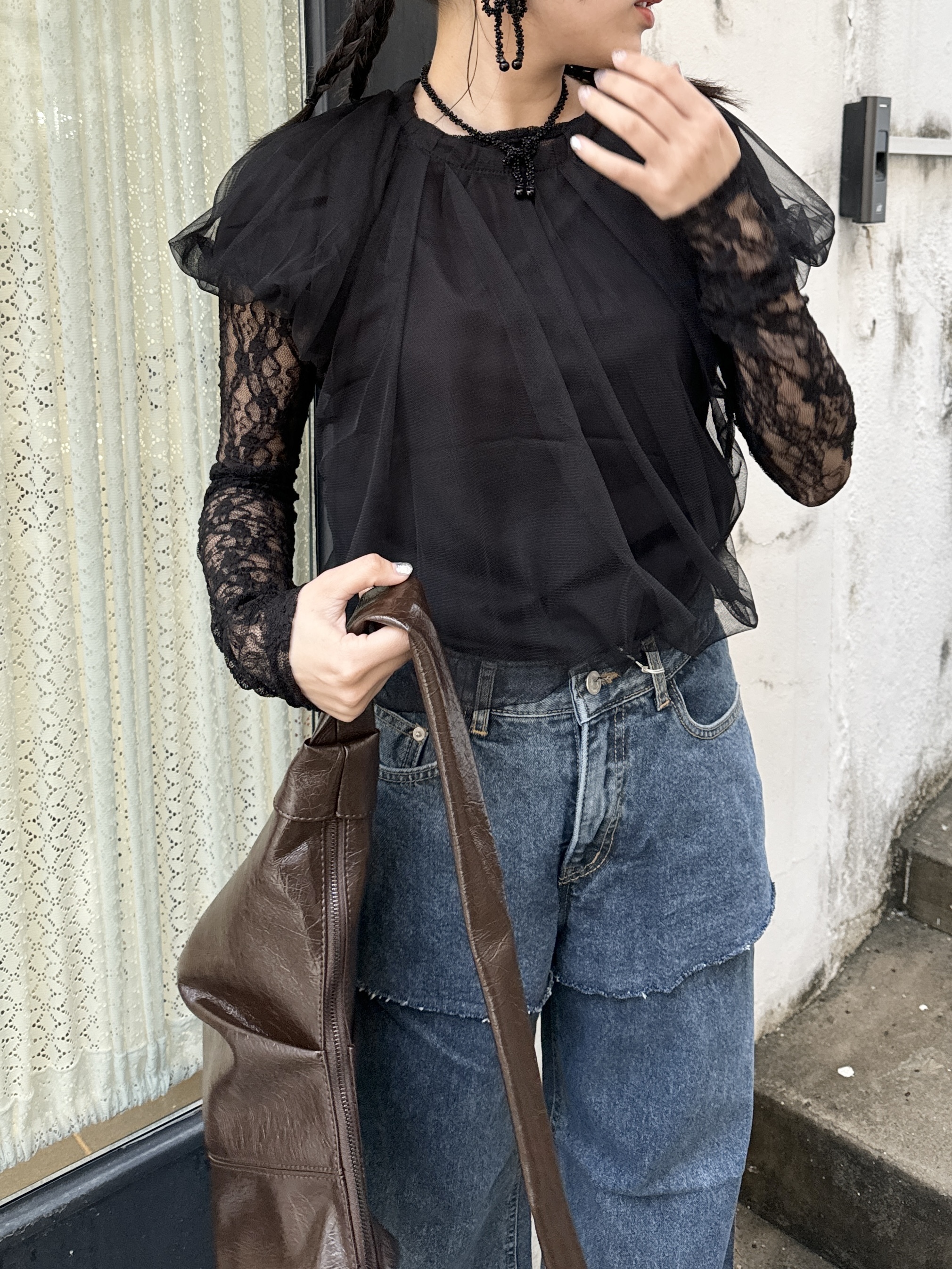 紗質泡泡袖女生感TOP