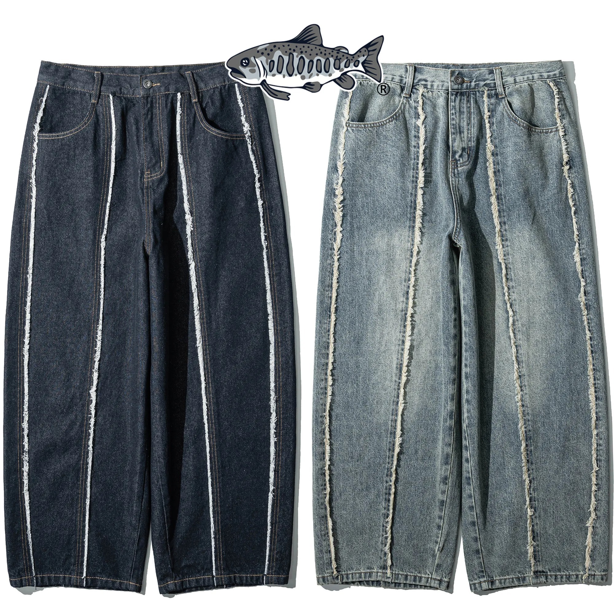 人氣追加到貨! AGILITY Raw Edge Baggy Jeans D1-P] 兩色