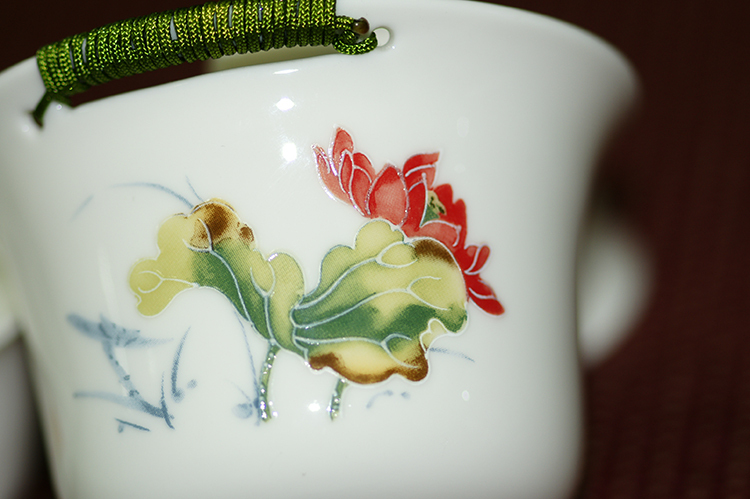 鹿港窯禮品館│彩荷浮雕(線塑)茶具組(1壺2杯)禮盒套裝