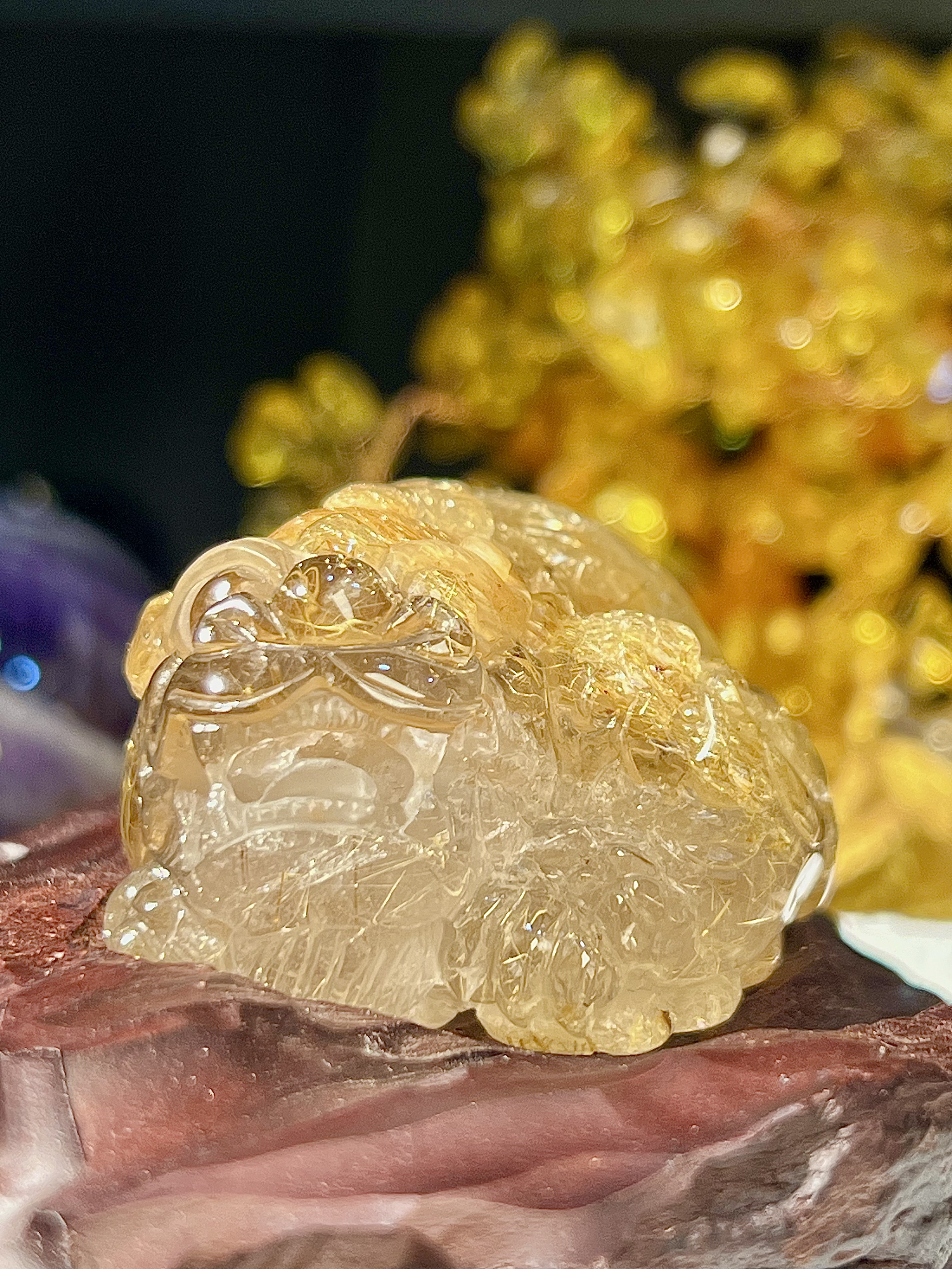 透明金髮鈦晶母子貔貅｜珍藏品等級・附台灣礦物證書｜招財開運鎮宅首選