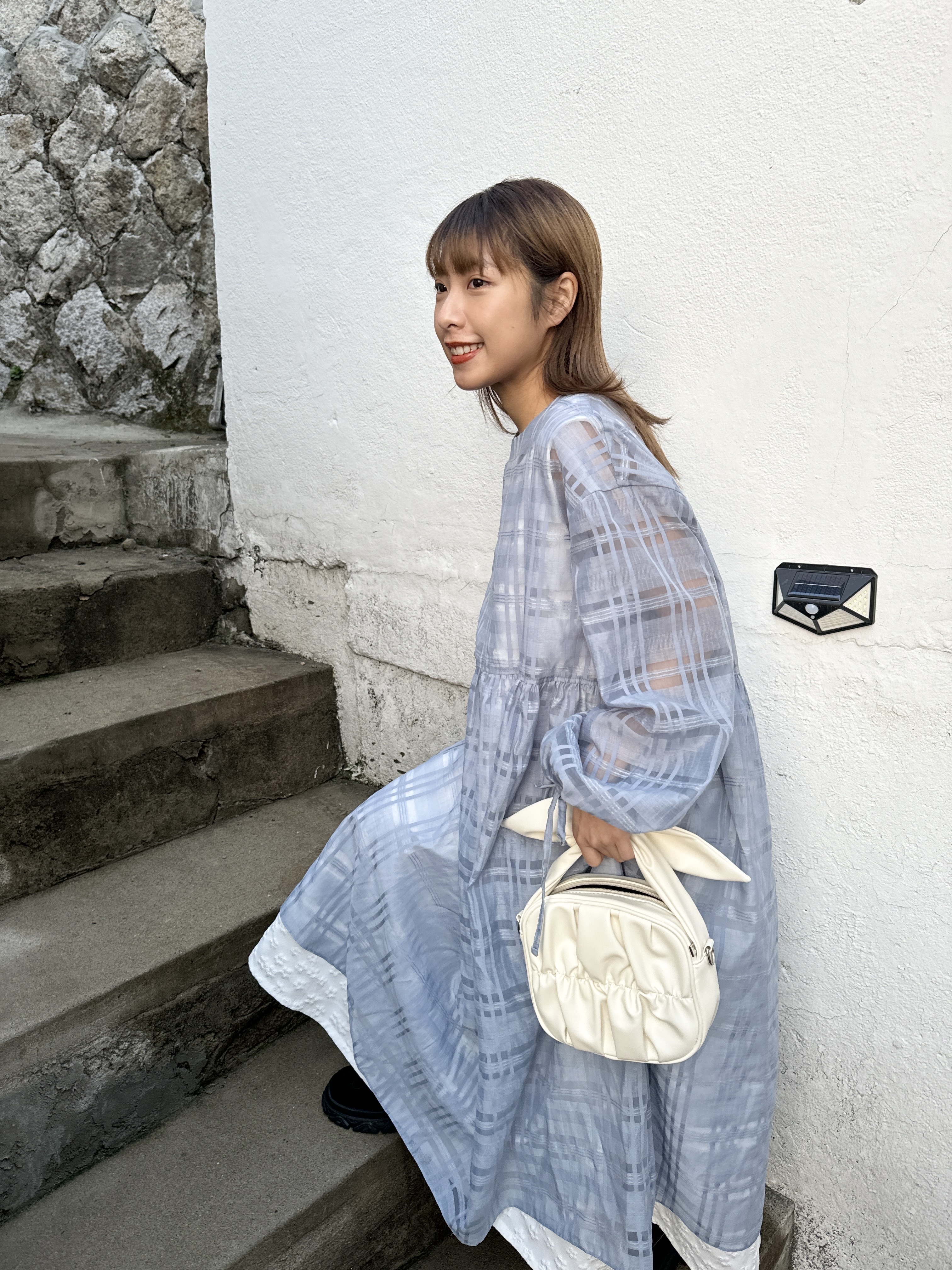 Vol.93 訂製款 靚格泡泡袖長layer (Blue ）