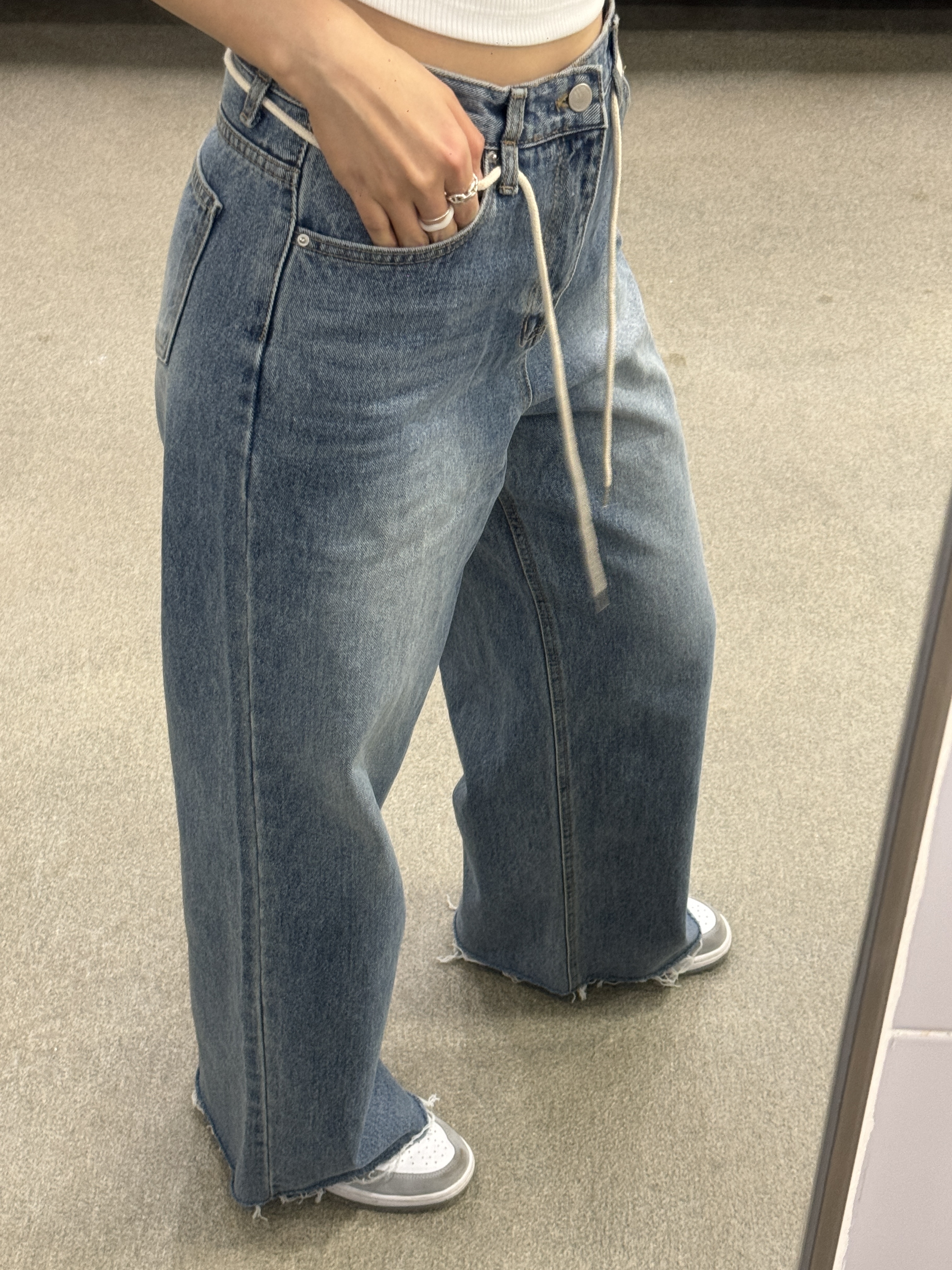 (訂購) 高腰休閑直腳寬鬆牛仔褲 P0302 (深藍/淺灰)