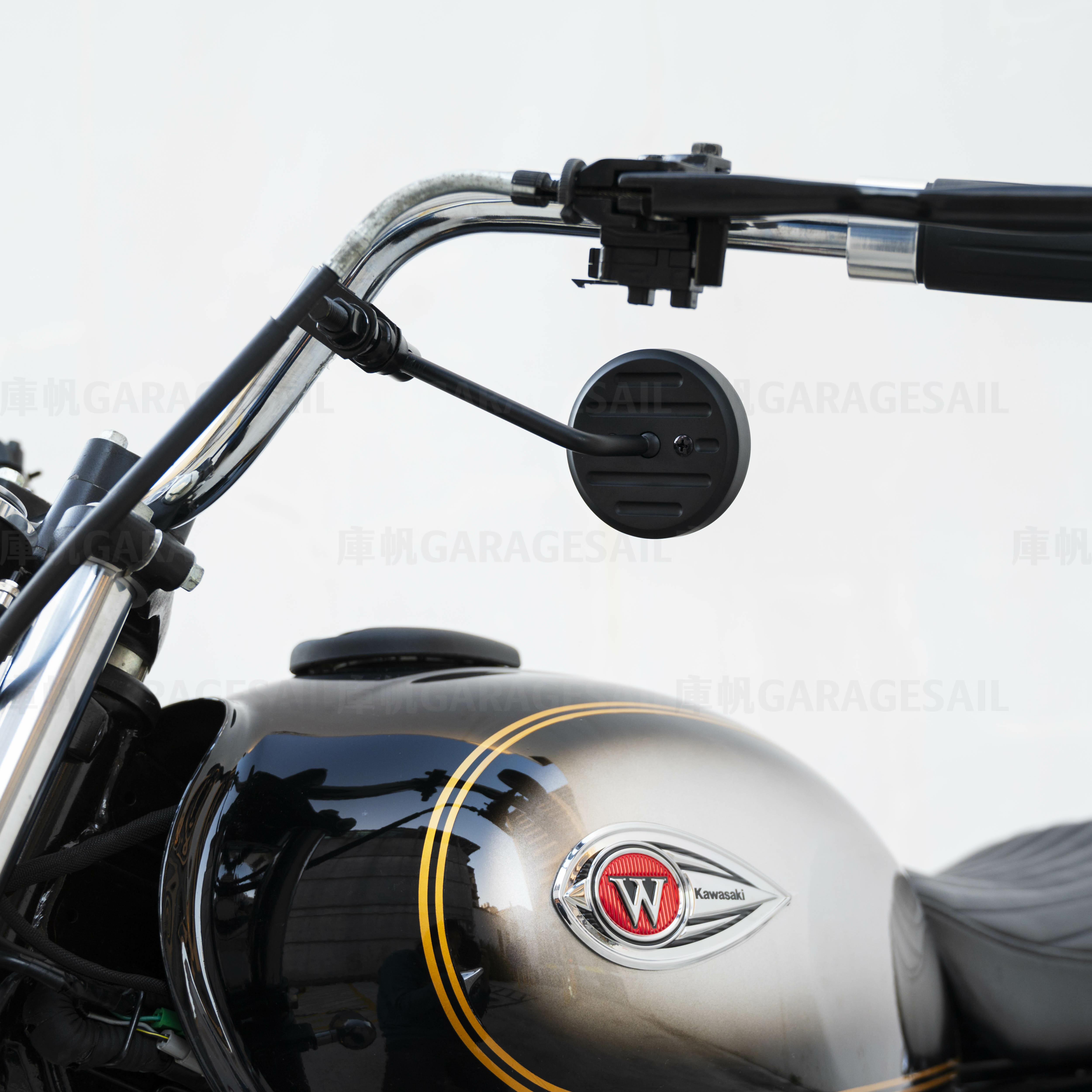 短桿 夾式 後照鏡 3吋圓流線 黑