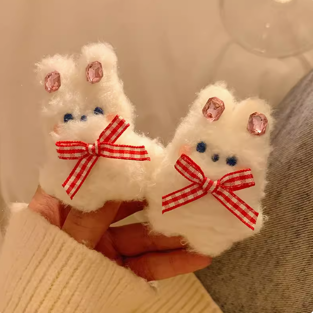 [4 FOR RM10] Super Cute Bow Plush Rabbit Hair Clip