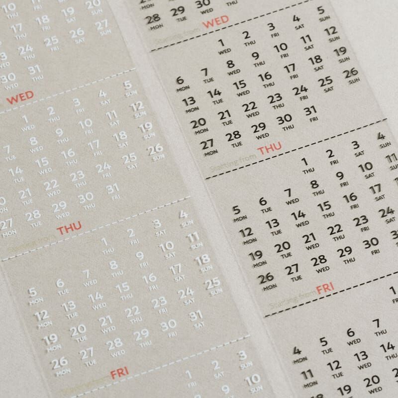 萬年曆日付 PET膠帶 (亮面/帶離型紙) ｜1/1工作室