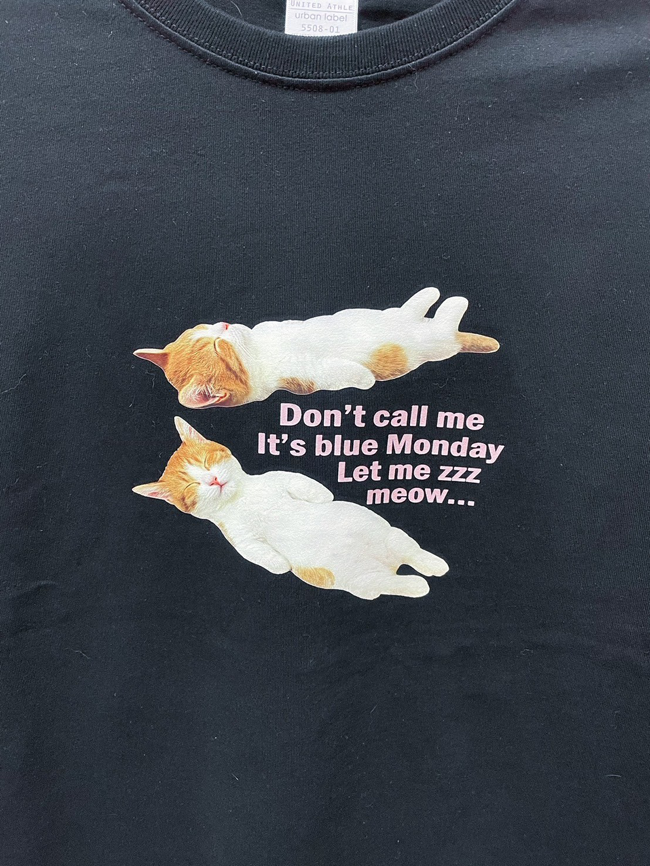 奶貓每天都是星期一症候群五分袖上衣-黑色