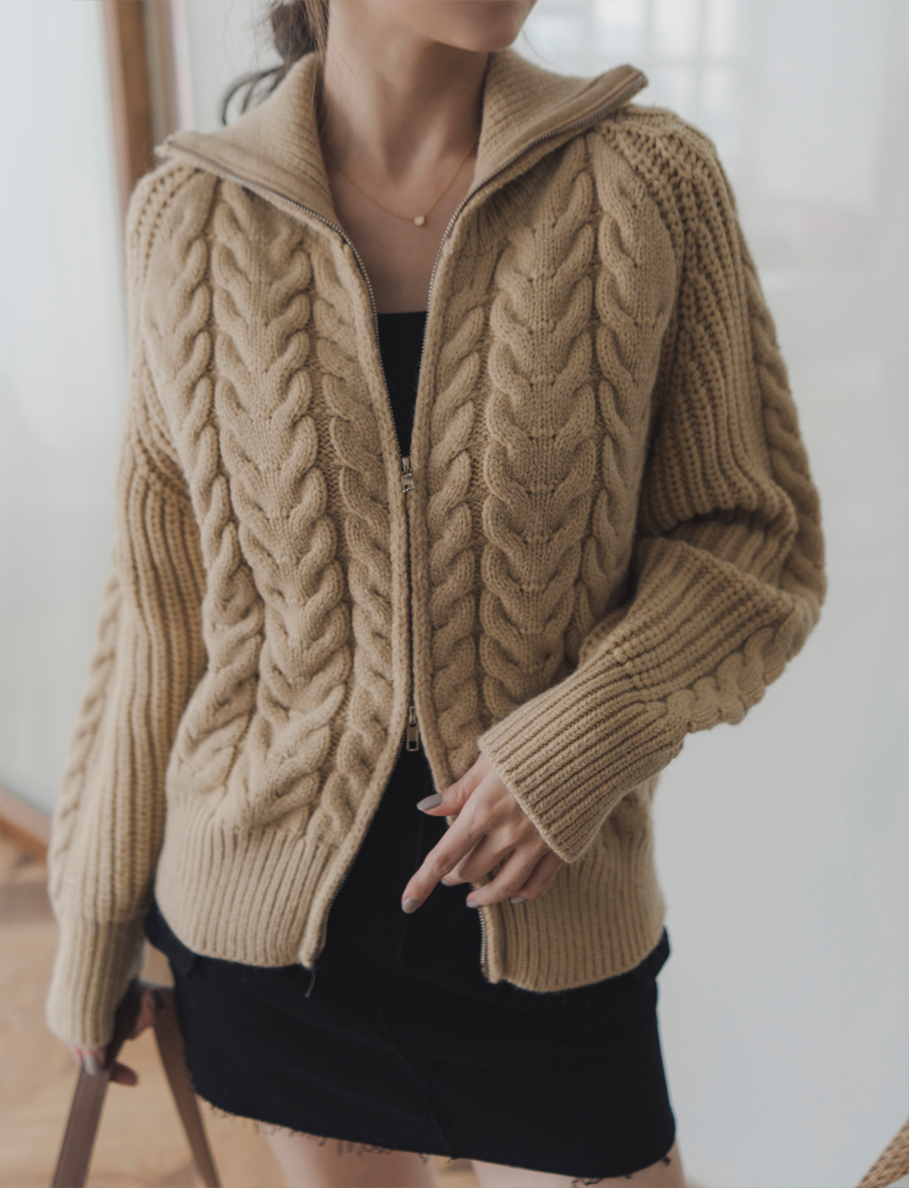 針織拉鍊立領外套