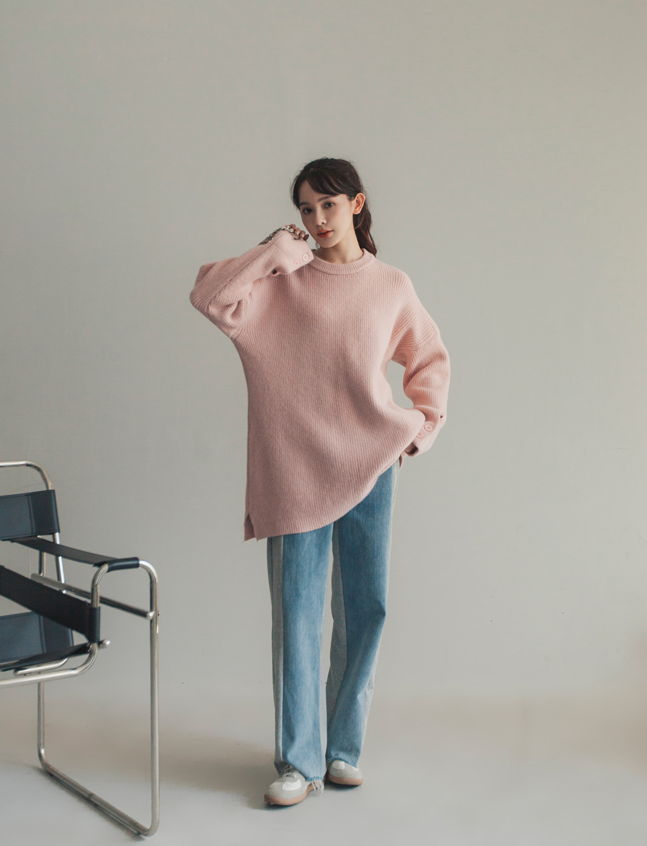 袖釦設計坑條毛衣