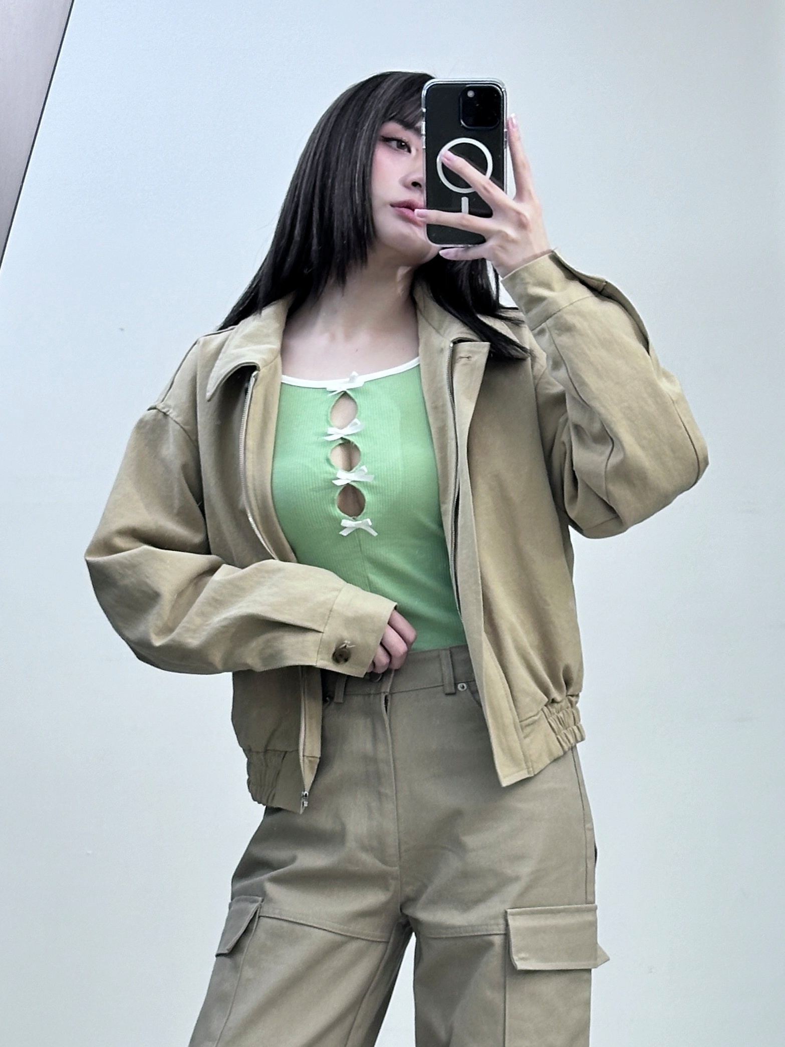 【穿拍樣品】翻領夾克外套-卡其