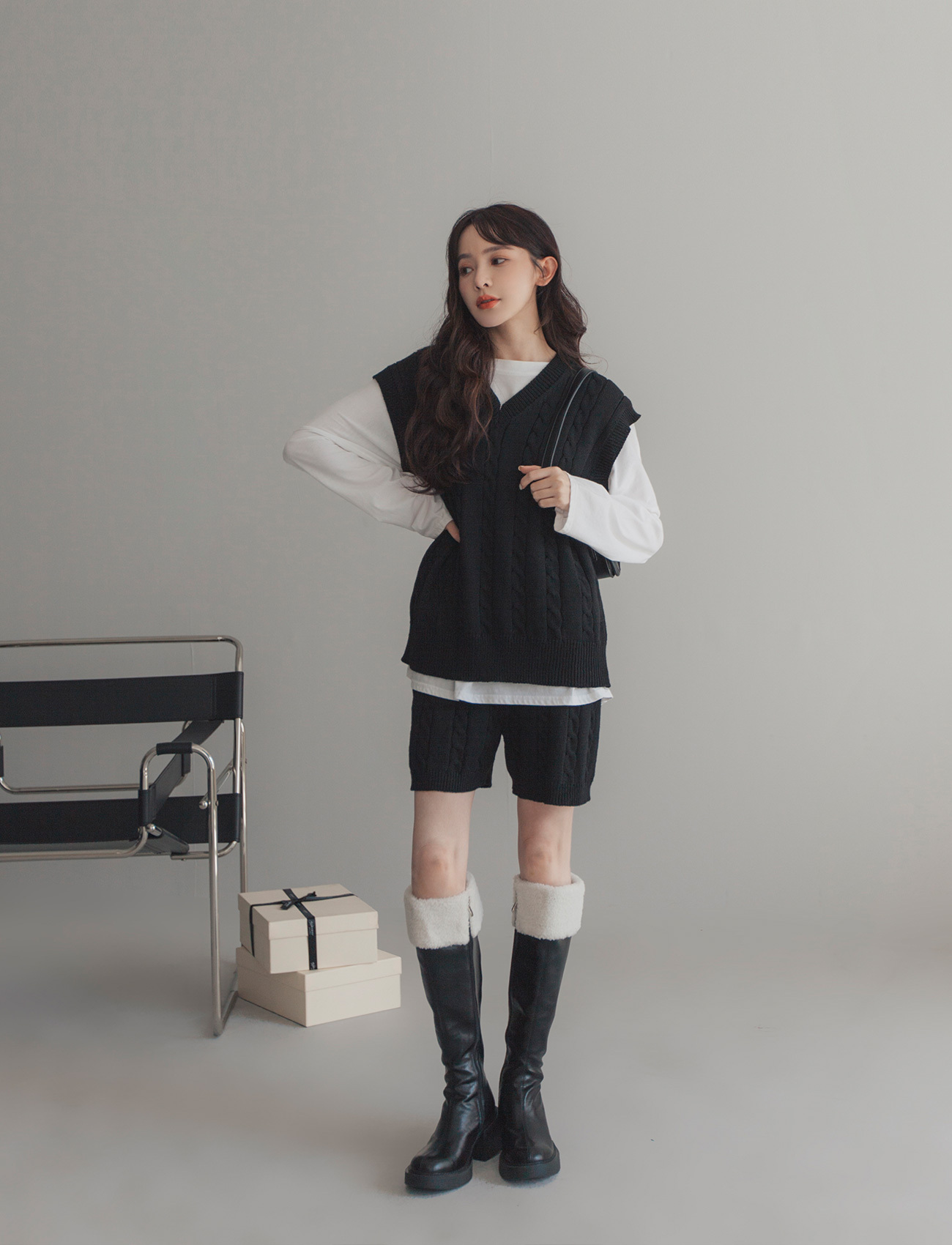 麻花針織背心套裝