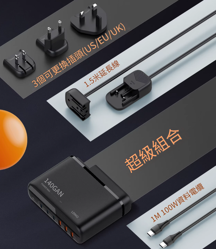 LDNIO 氮化鎵六合一充電器 (1kg)