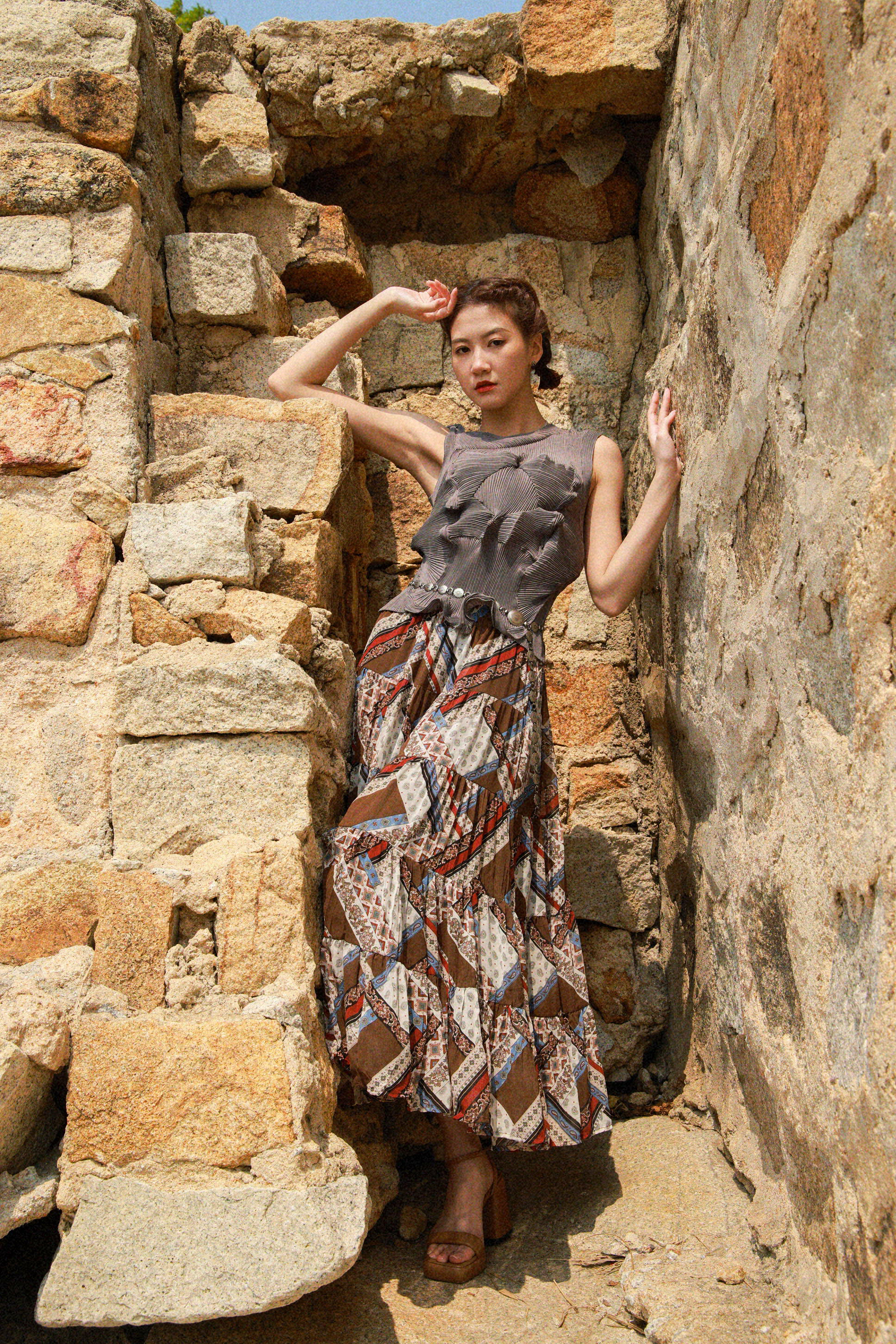 民族腰果花雪紡蛋糕裙 (現貨款式）