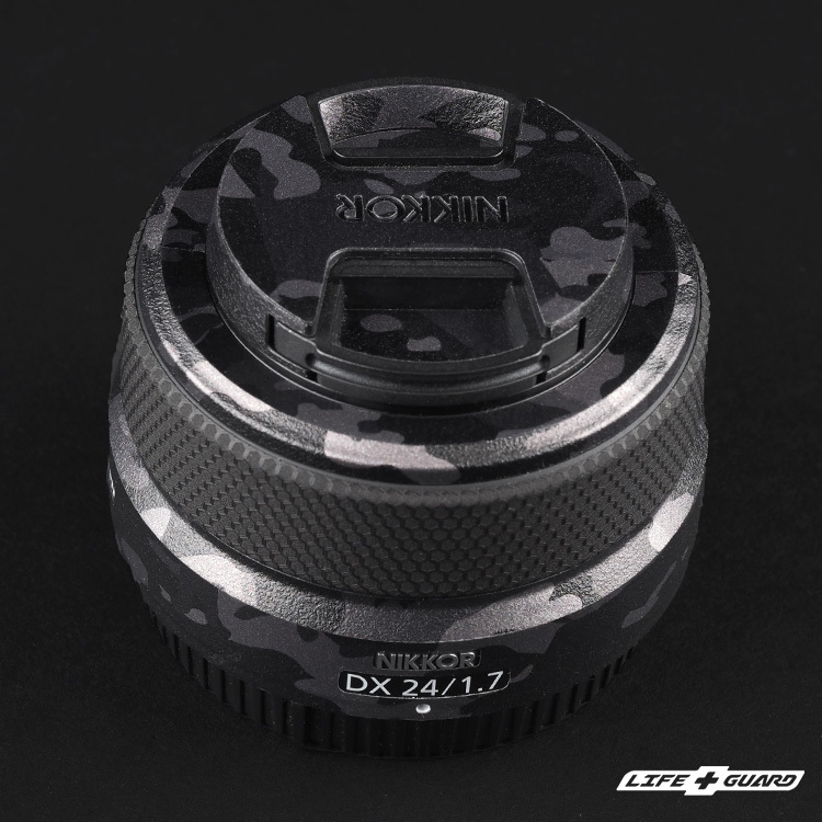 LIFE+GUARD 鏡頭貼膜安裝示意，適用 Nikon Z DX 24mm F1.7