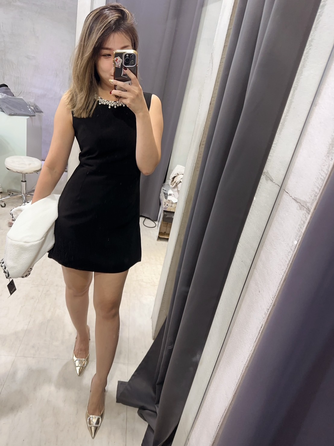 赫本優雅 珍珠領無袖小洋裝