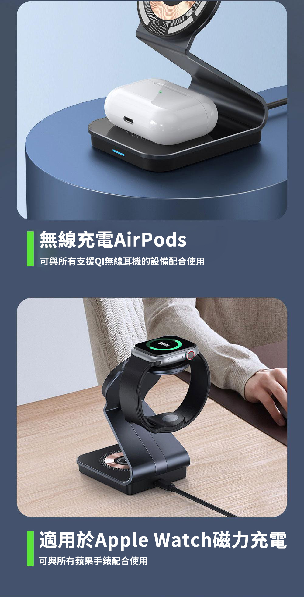 DUZZONA-W15 透明三合一電子磁吸無線充電座 手機手錶充電器