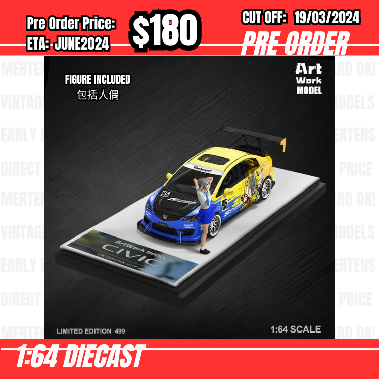 RS-$180 * Time Micro * 1:64 Honda Civic Type R Wide Body Spoon Track Edition w/figure [OD13/03]