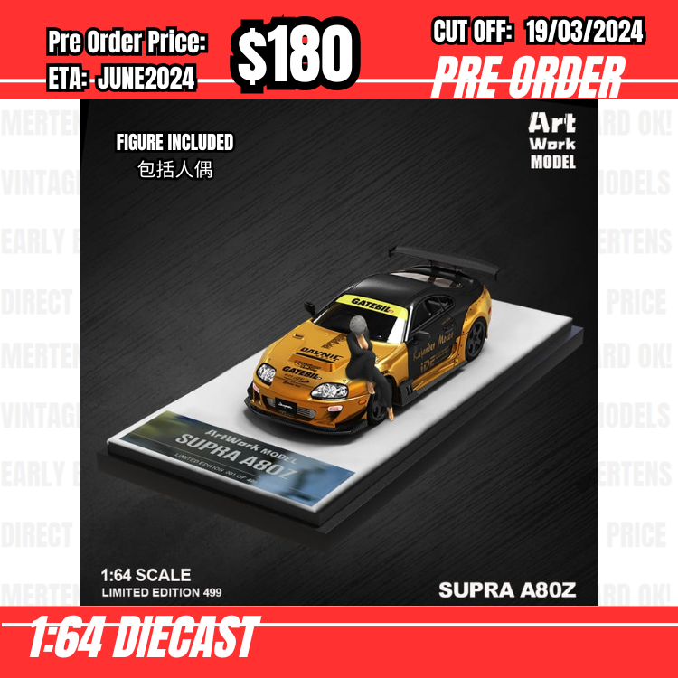 RS-$180 * Time Micro * 1:64 Toyota Supra A80 Wide Body Black Gold w/figure [OD13/03]
